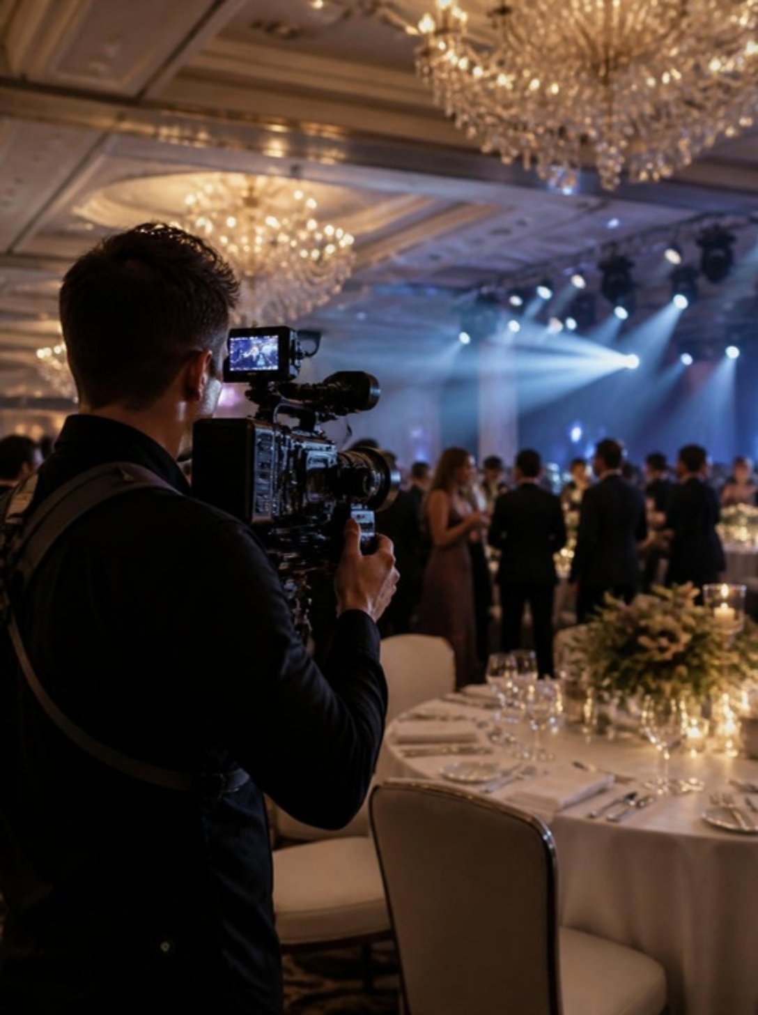 Videographer filming a hotel ballroom event for a meetings and event venue video